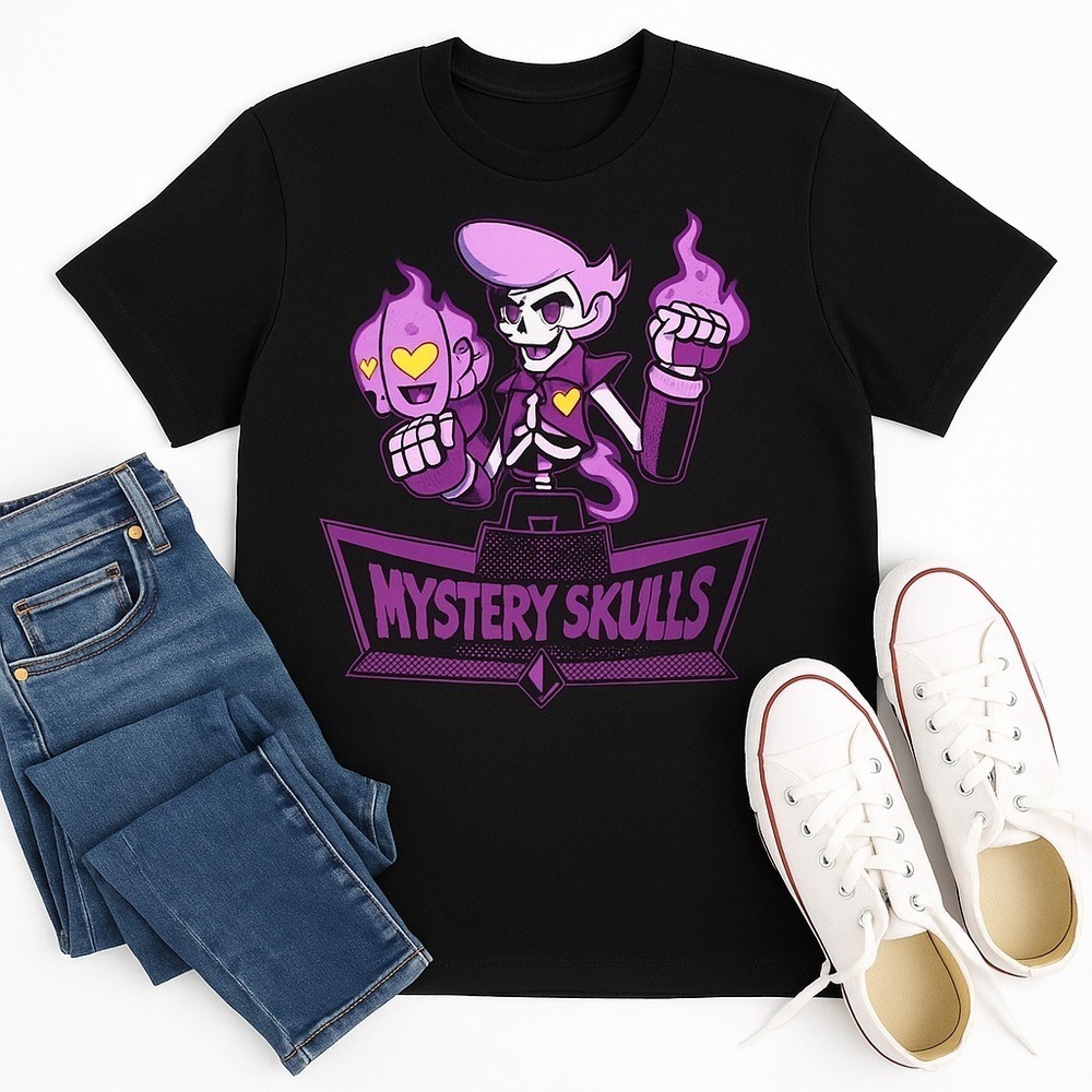 Mystery Skulls Purple Graphic Band Tee Black Cotton Shirt M Streetwear Music GUC - Picture 13 of 16